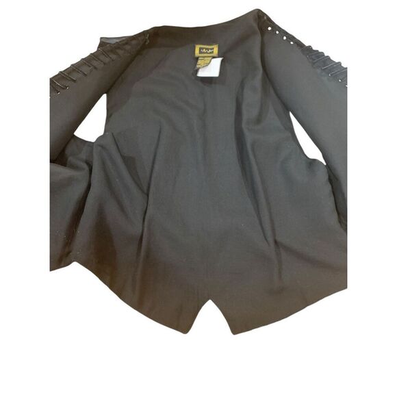 AJ Vintage Vest Leather Whipstitch Lined Silver Buttons Pockets Black Medium Men - Picture 7 of 7